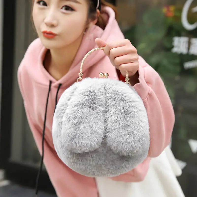 Winter Plush Handbags Shoulder Bag Rabbit Soft Warm Fur Bags Female Chain