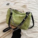 Winter Plush Shoulder Bag Women Chains Decor Totes Bag Fur Underarm Purse