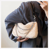 Winter Plush Shoulder Bag Women Chains Decor Totes Bag Fur Underarm Purse