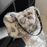 Winter Plush Underarm Shoulder Bag Chains Totes Bag Fur Crossbody Purse