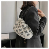 Winter Plush Underarm Shoulder Bag Chains Totes Bag Fur Crossbody Purse