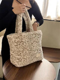 Winter Leopard Plush Shoulder Bag Large Capacity Casual Tote
