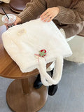Winter Leopard Plush Shoulder Bag Large Capacity Casual Tote