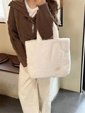 Winter Leopard Plush Shoulder Bag Large Capacity Casual Tote