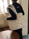Winter Leopard Plush Shoulder Bag Large Capacity Casual Tote