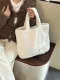 Winter Leopard Plush Shoulder Bag Large Capacity Casual Tote