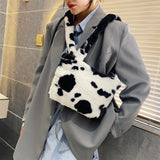 Leopard Print Plush Handbag Messenger Bag Soft Warm Fur Bag