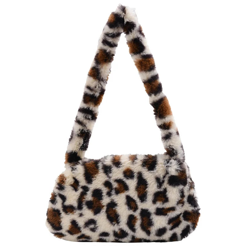 Plush Shoulder Bag Soft Warm Fur Tote Purse For Women