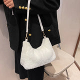 Winter Soft Plush Shoulder Bag Faux Fur Tote Purse Handbag Solid Underarm Bag
