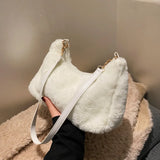 Winter Faux Fur Shoulder Bag for Women Soft Plush Tote Purse