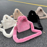 Winter Soft Plush Shoulder Bag Faux Furry Tote Handbag Solid Female Girls