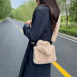 Winter Soft Plush Shoulder Bag Faux Furry Tote Handbag Solid Female Girls