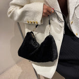Winter Soft Plush Shoulder Bag Faux Fur Tote Purse Handbag Solid Underarm Bag