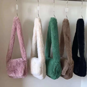 Winter Women Soft Plush Shoulder Bags Faux Furry Ladies Tote Purse Handbags