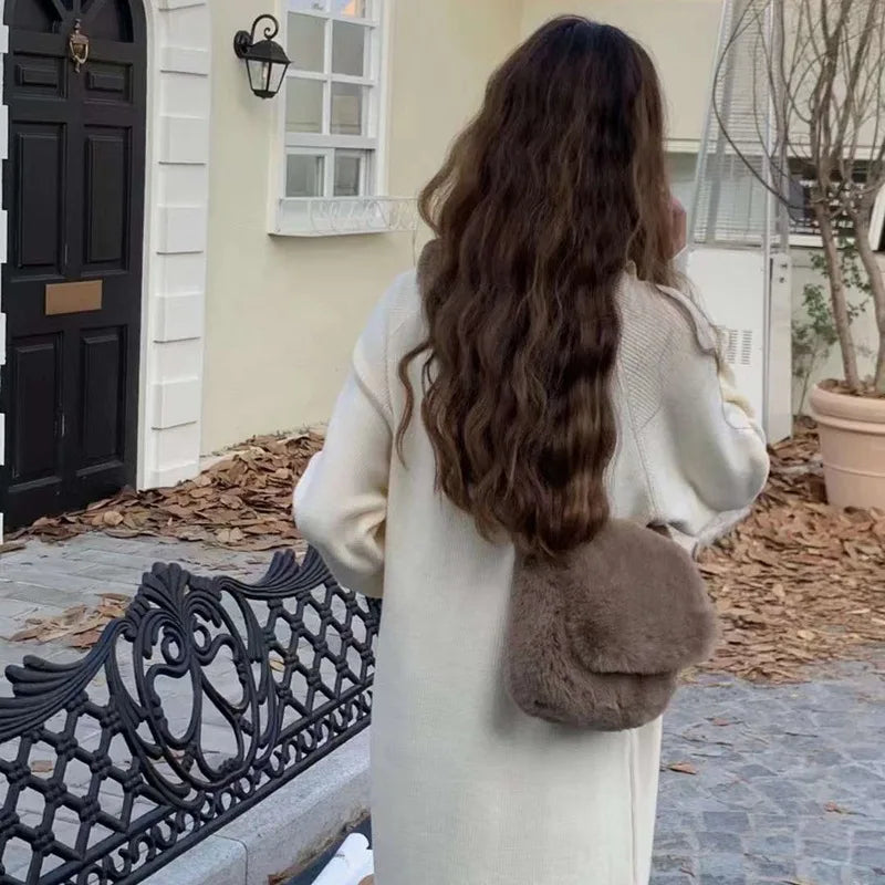 Winter Women Soft Plush Shoulder Bags Faux Furry Ladies Tote Purse Handbags