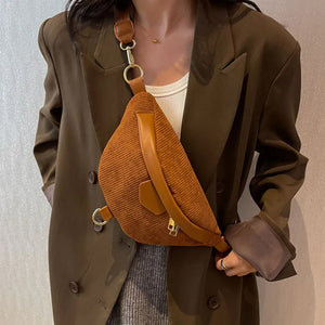 Winter Female Corduroy Fanny Pack Ladies Shoulder Crossbody Bag
