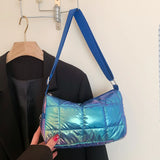 Winter Tote Bag Quilted Check Commute Casual Nylon Soft