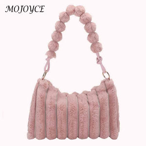 Winter Fluffy Tote Bag Plush Female Shopping Zipper Casual Travel