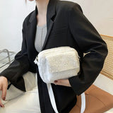 Winter Fluffy Underarm Shoulder Bag Plush Small Square Lady Crossbody Tote Clutc