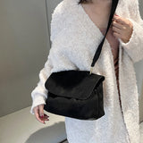Winter Frosted Leather Shoulder Bag Flap Crossbody Bag Retro Messenger Bag