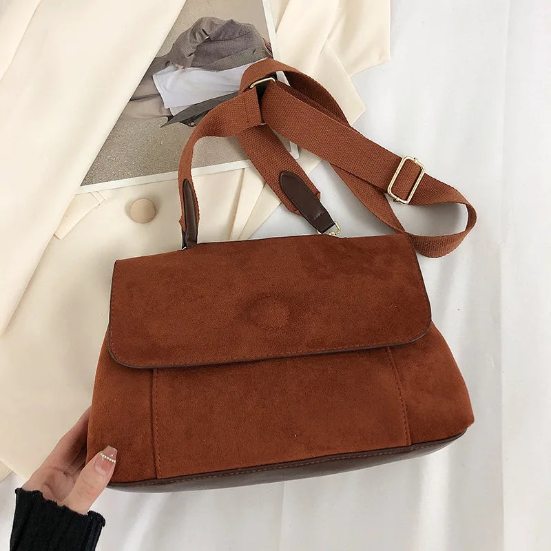 Winter Frosted Leather Shoulder Bag Flap Crossbody Bag Retro Messenger Bag