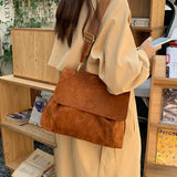 Winter Frosted Leather Shoulder Bag Flap Crossbody Bag Retro Messenger Bag