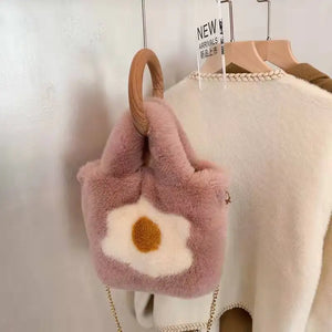 Winter Furry Bag Chain Cross Body Bucket Bag