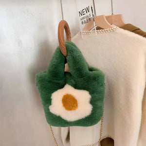 Winter Furry Bag Chain Cross Body Bucket Bag