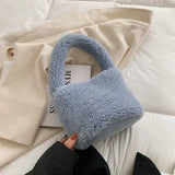 Winter Furry Soft Plush Handbags for Women Solid Shoulder Bag
