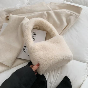 Winter Furry Soft Plush Handbags for Women Solid Shoulder Bag