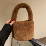 Winter Furry Soft Plush Handbags for Women Solid Shoulder Bag