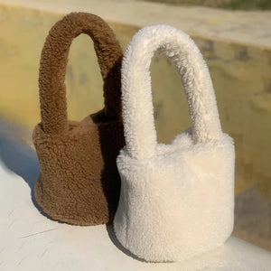 Winter Furry Soft Plush Handbags for Women Solid Shoulder Bag