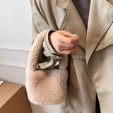 Winter Furry Soft Plush Handbags for Women Solid Shoulder Bag