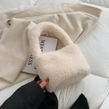 Winter Furry Soft Plush Handbags for Women Solid Shoulder Bag