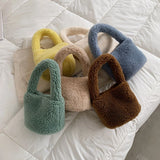 Winter Furry Soft Plush Handbags for Women Solid Shoulder Bag