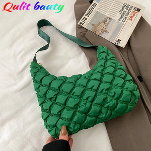 Winter Green Women's Padded Shoulder Bag High Nylon Fashionable Underarm Bag