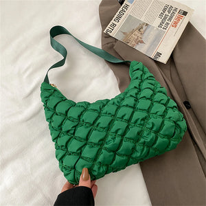 Winter Green Women's Padded Shoulder Bag High Nylon Fashionable Underarm Bag