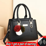 Winter Hairball PU Leather Women's Shoulder Bag Large Capacity Top-handle Tote