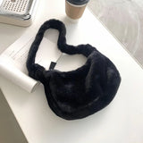 Winter Heart Furry Shoulder Bag Soft Plush Handbag Lady Underarm Clutch