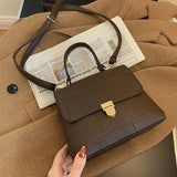 Winter High Handbag Retro Stone Grain Shoulder Bag Large Capacity