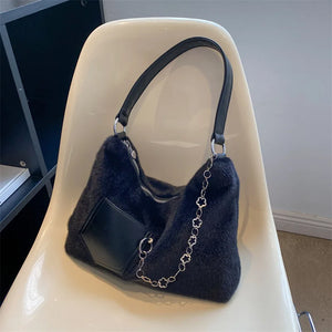 Plush Chain Shoulder Bag Women Soft Purses and Handbags