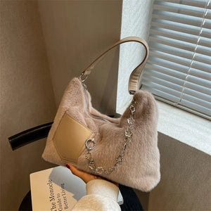 Plush Chain Shoulder Bag Women Soft Purses and Handbags