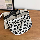 Winter Plush Shoulder Bag Cow Pattern Dumpling Bags