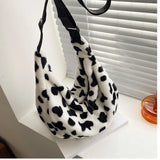 Winter Plush Shoulder Bag Cow Pattern Dumpling Bags