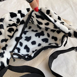Winter Plush Shoulder Bag Cow Pattern Dumpling Bags