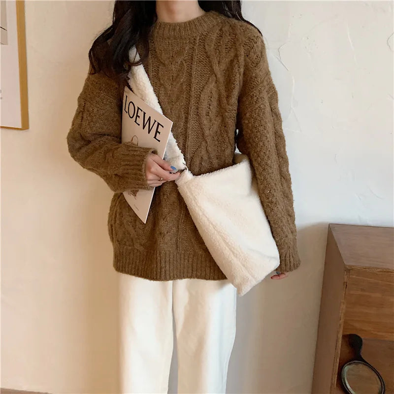 Winter Lamb Faux Fur Ladies Shoulder Bag Soft Fluffy Plush Women Messenger Bags