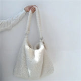 Winter Lamb Faux Fur Shoulder Bag Large Capacity Fluffy Plush Messenger Bag