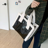 Winter Lambswool PU Patchwork Shoulder Bags Women Texture Underarm