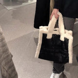 Winter Lambswool PU Patchwork Shoulder Bags Women Texture Underarm