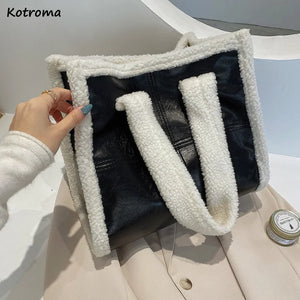 Winter Lambswool PU Patchwork Shoulder Bags Women Texture Underarm